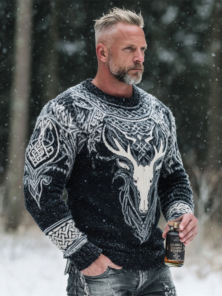 Comstylish Celtic Knot & Christmas Elk Men's Icelandic Sweater