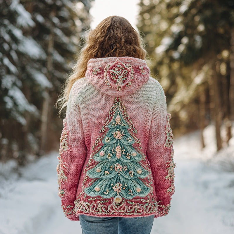 Pearl Christmas Tree Ombre Hooded Sweater artswardrobe