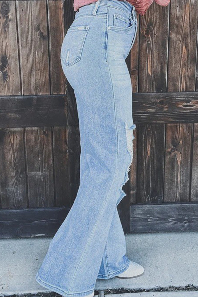 Street Ripped Patchwork High Waist Straight Denim Jeans