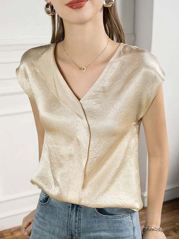 Sleeveless Loose Color Polo Blouses Tops