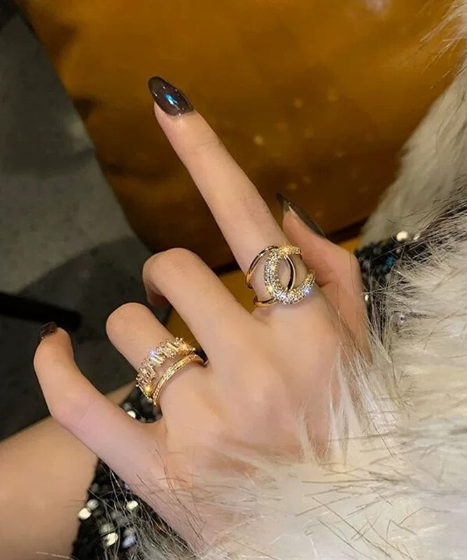 Unique Gold Terling Silver Overgild Zircon Rings Two-piece Set