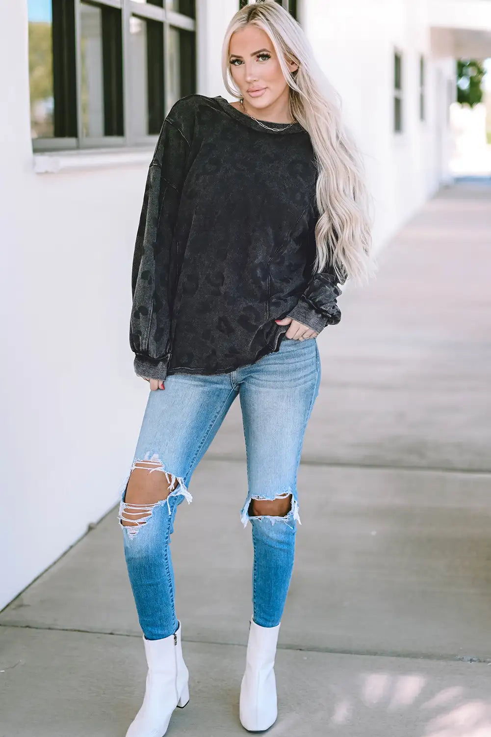 Leopard Print Mineral Wash Pullover Sweatshirt