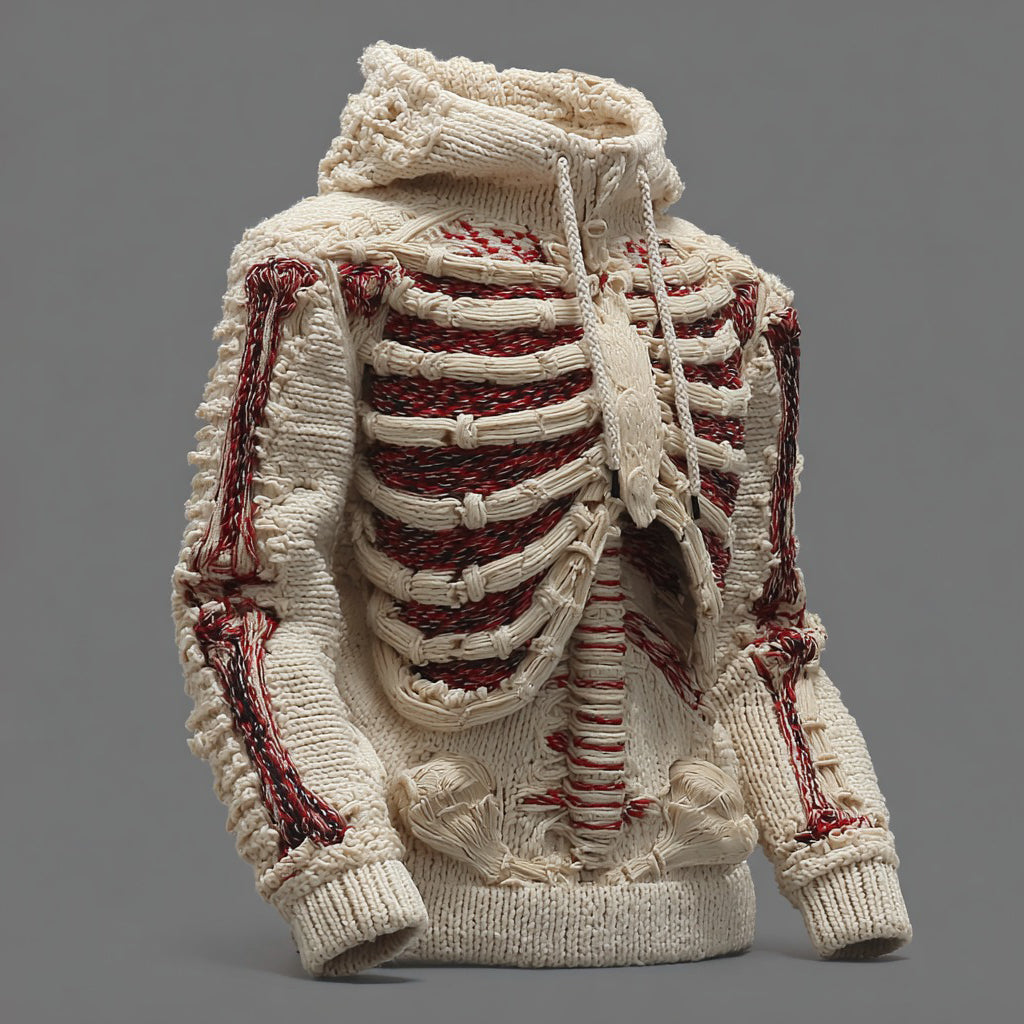 Men's Halloween Skeleton Art Knit Hooded Sweater artswardrobe