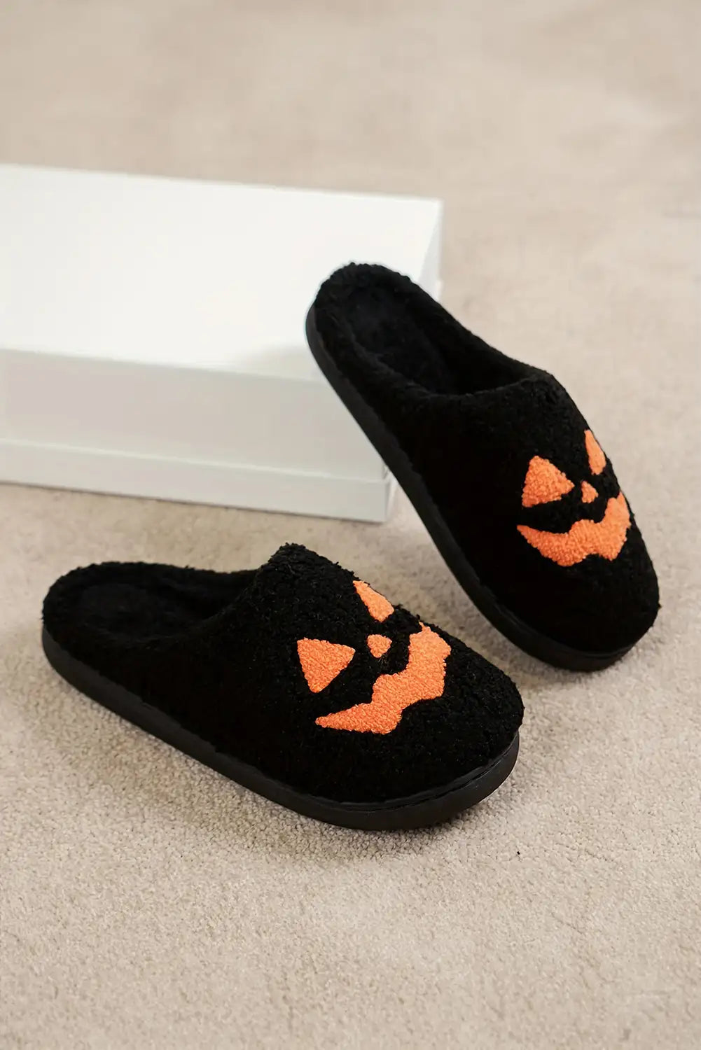 Cozy Black Halloween Pumpkin Plush Slippers