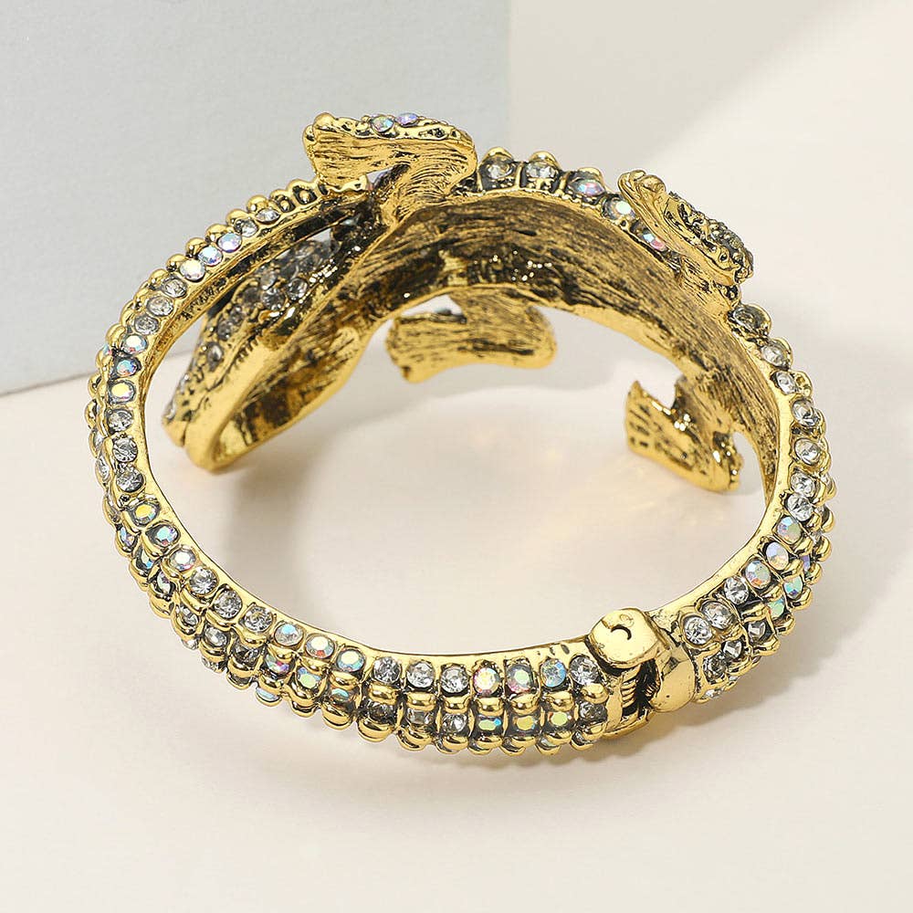 Crystal Rhinestone Crocodile/alligator Embellished Bracelet: Ab Gold