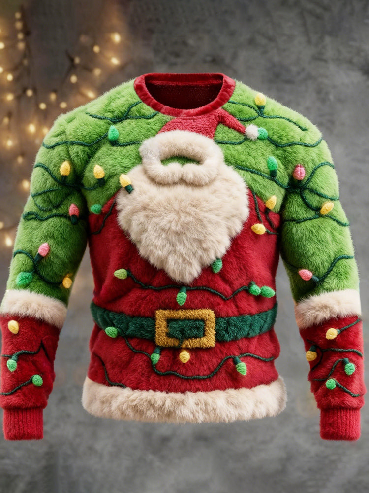 Comstylish Christmas Lights & Santa Claus Design Men's Flannel Sweater
