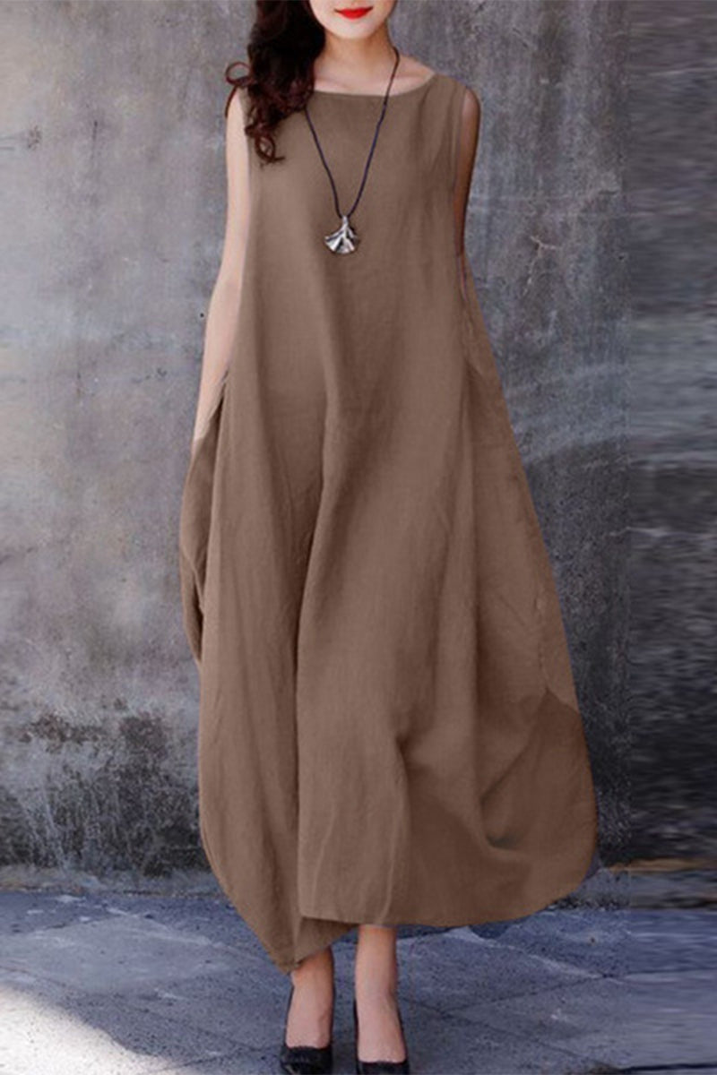 Simplicity Color O Neck Vest Dress Dresses