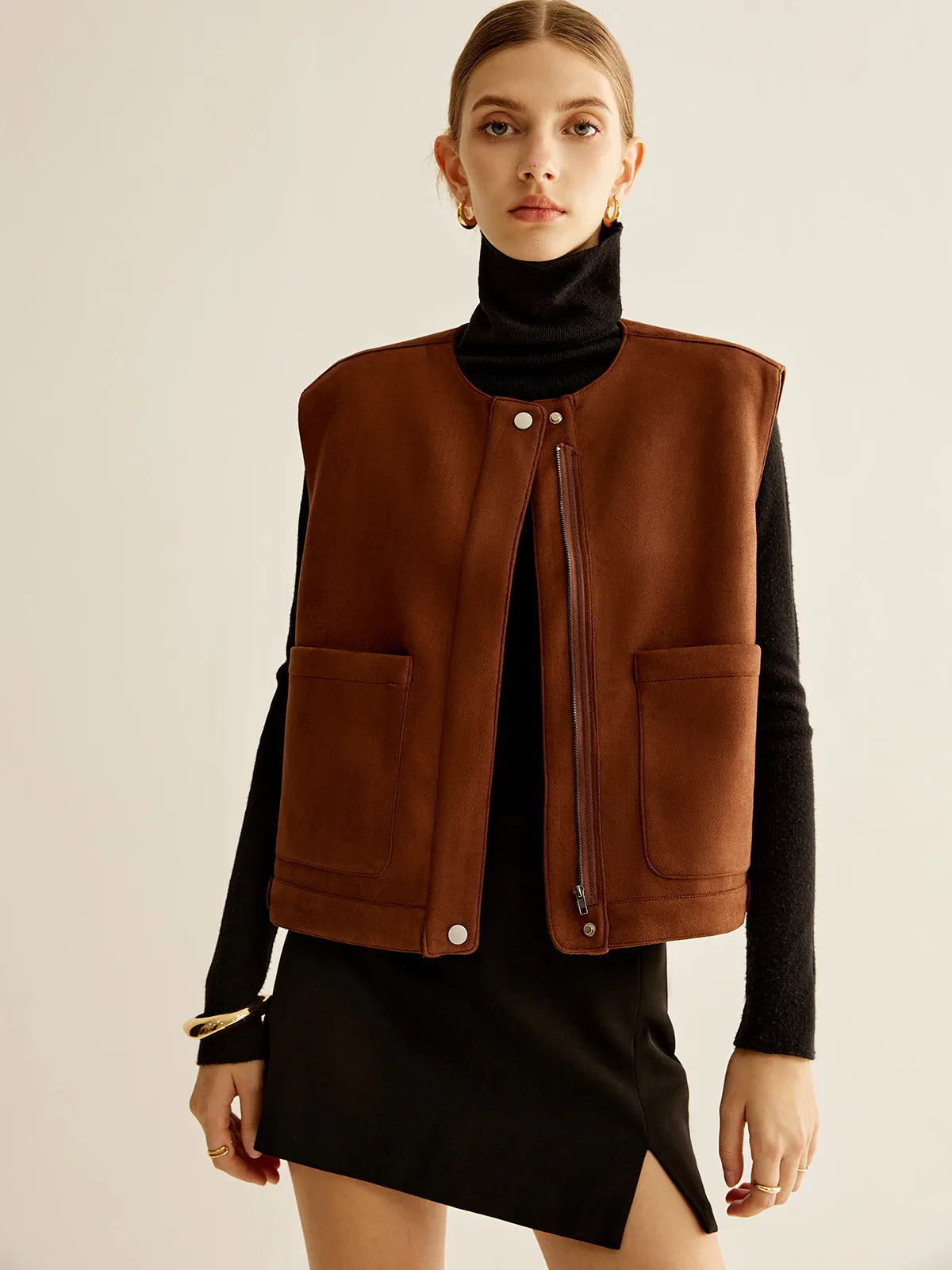 Suede Zipper Short Vest
