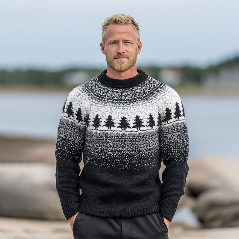 Comstylish Men's Vintage Warmth Christmas Jacquard Icelandic Art Cozy Knit Sweater