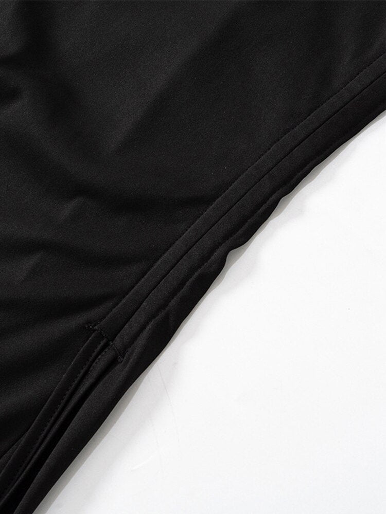 Mall Gothic Drawstring Bodycon Mini Dresses Y2k Punk Black Split Long Sleeve Dress Grunge Basic Partywear