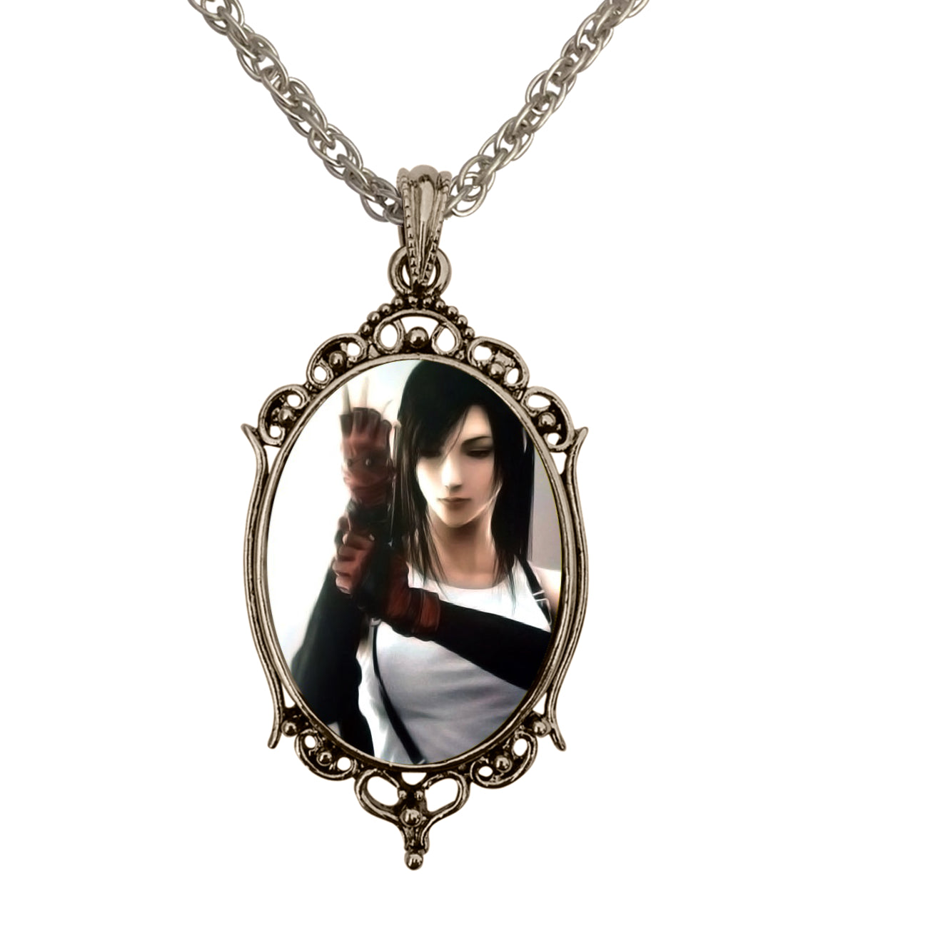 Tifa Lockhart Final Fantasy Vii Video Game Antique Silver Cameo Pendant Necklace