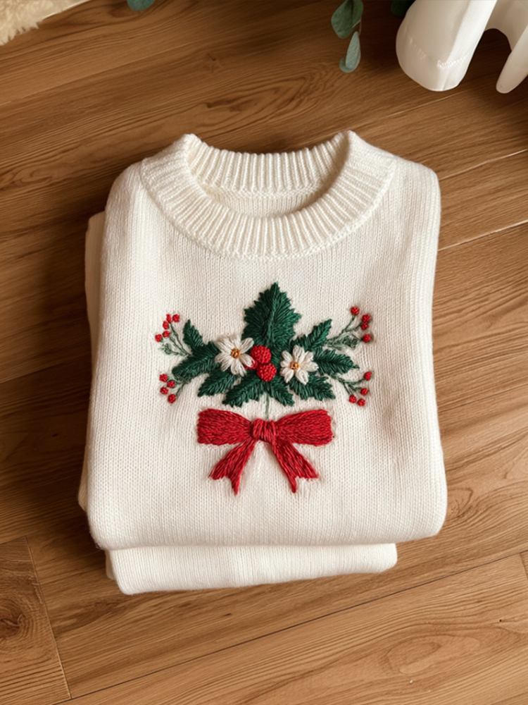 Christmas Elements Women's Round Neck Knit Sweater artswardrobe