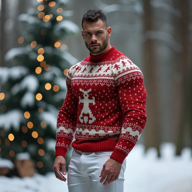 Comstylish Men's Christmas Jacquard Icelandic Art Cozy Knit Long Sleeve Sweater