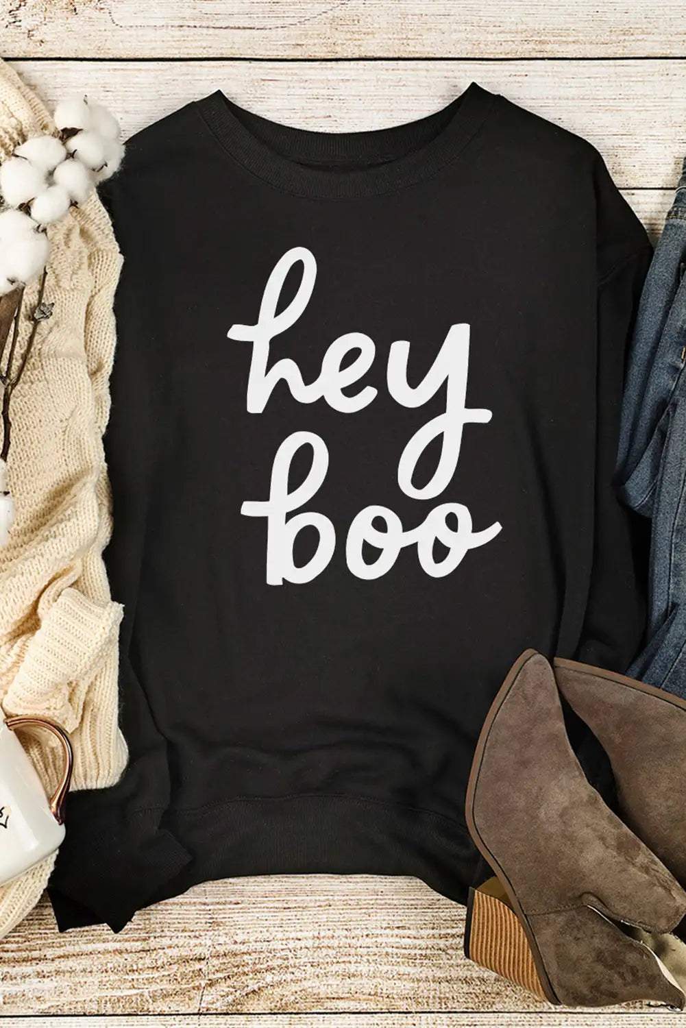 Cool Black Hey Boo Print Sweatshirt