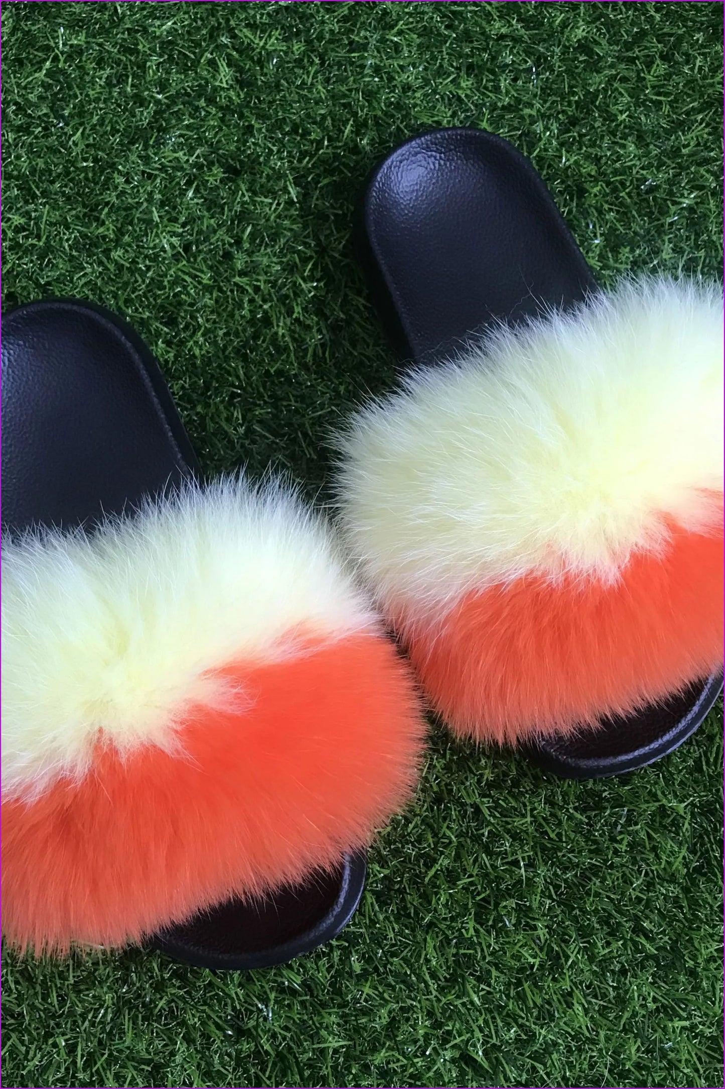 Orange Yellow Fox Fur Sliders Df003