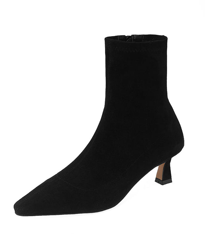 Black Suede Stiletto Boots Pointed Toe Zippered