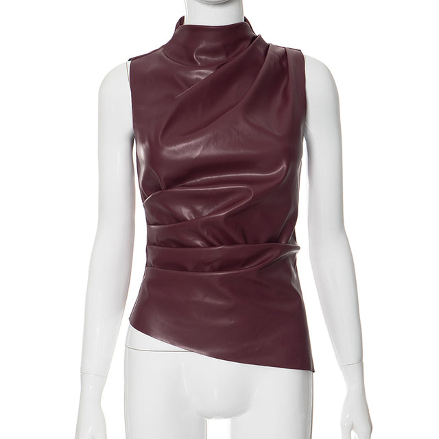 Y2k Pu Simple Basic Tank Top High Waist Skinny Shrunk Slash Cut Sleeveless Tops Versatile Noble Shirts