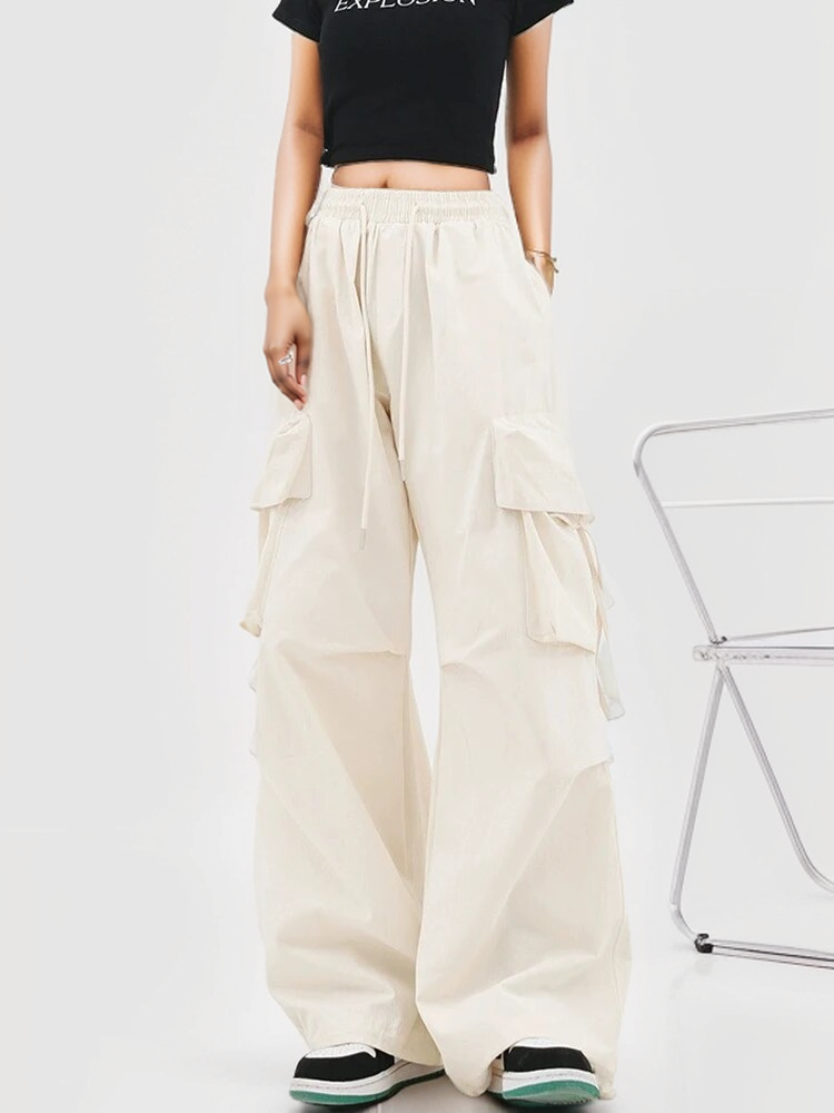 Y2k Cargo Pants High Waist Hip Hop Trousers Female Big Pockets Student Drawstring Baggy Sweatpants