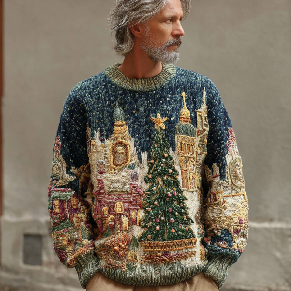 Christmas Elements Men's Winter Warmth Knit Round Neck Sweater artswardrobe