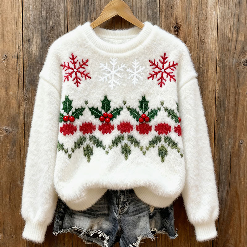 Women's Christmas Holly Plush Sweater