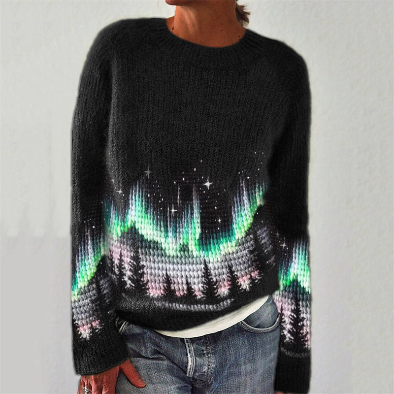 Comstylish Elegant Aurora Mountains Landscape Cozy Knit Sweater