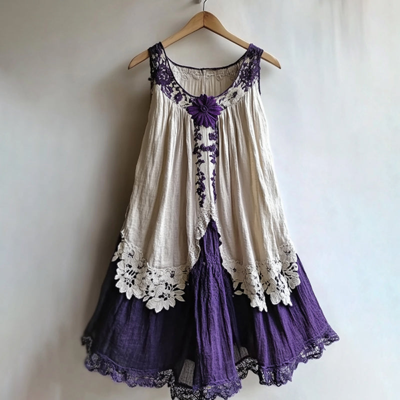 Vintage Violet Lace Floral Embroidery Art Tank Midi Dress elevenforest