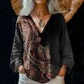 Women's Retro Pattern Art Print Casual Cotton And Linen V-neck Shirt elevenforest