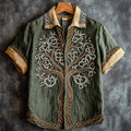 Men's Retro Viking Tribal Life Of Tree Celtic Art Linen Shirt elevenforest