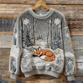 Comstylish Vintage Christmas Cute Fox In Snowy Forest Art Women's Cozy Plush Sweater