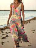 Women's Floral Art Print Pocket Cotton Dresses