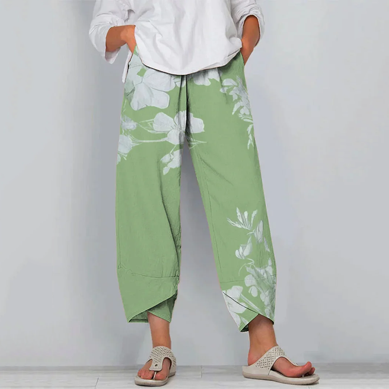 Retro Vintage Floral Art Pattern Cropped Casual Pants elevenforest