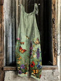 Women's Floral And Butterfly Embroidered Linen Blend Jumpsuit elevenforest