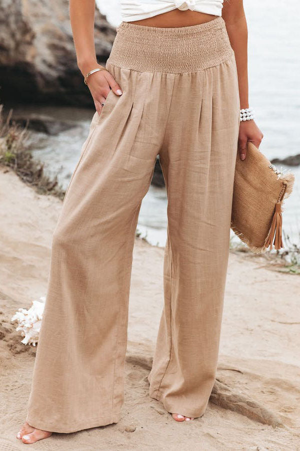 Spring Summer Cotton Linen Wide Leg Pants Trousers