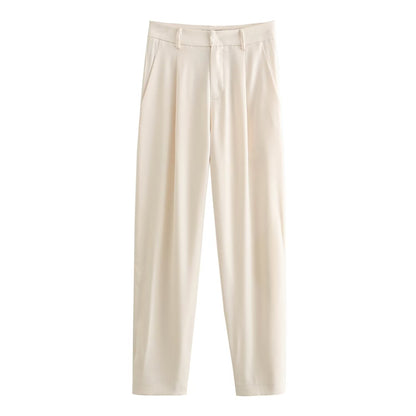 Spring Dress Collar Single Button Slim Fit Blazer High Waist Pleated Blouse Pants
