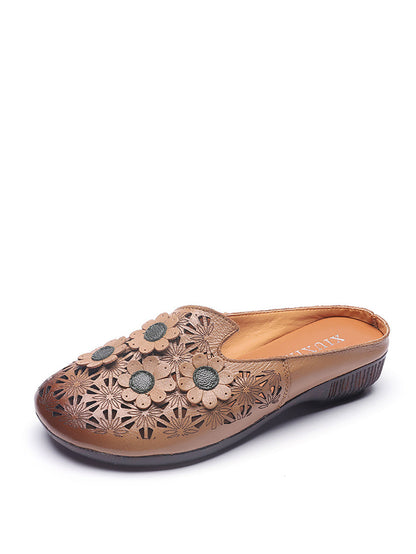 Summer Leather Flower Spliced Cutout Slippers Oo1019