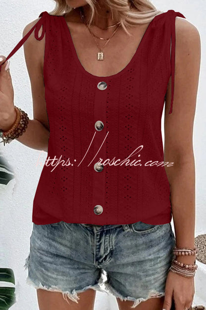 All About Spring Button Up Hollow Out Tank Top