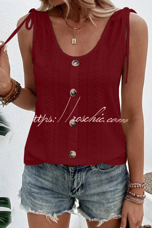 All About Spring Button Up Hollow Out Tank Top