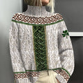 Women's Irish Celtic Knot Shamrock Contrast Jacquard Turtleneck Sweater elevenforest