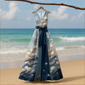 Women's Vintage Ocean Starfish Shell Art Linen Tank Dress elevenforest