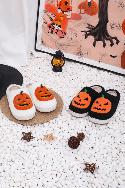 Cozy Halloween Pumpkin Print Plush Slippers