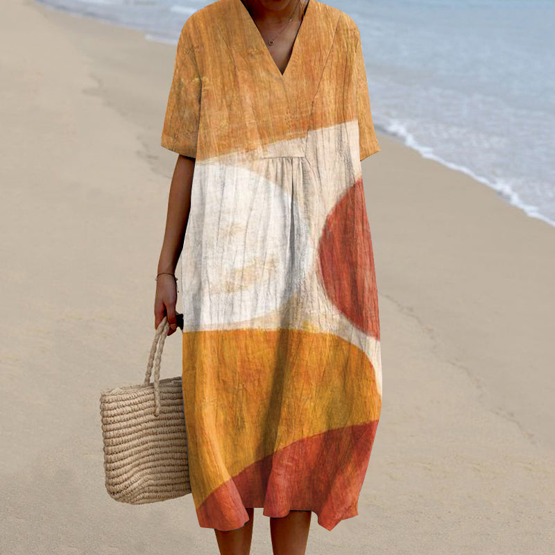 Vintage Color Block Geometric Pattern Women'S Dress elevenforest