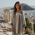 Comstylish Greek Key Linen Blend Loose T-shirt