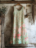 Vintage Floral Print Women's Linen Vest Dress elevenforest