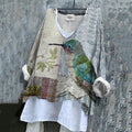 Comstylish Women's Floral And Bird Pattern Cotton And Linen Shirt
