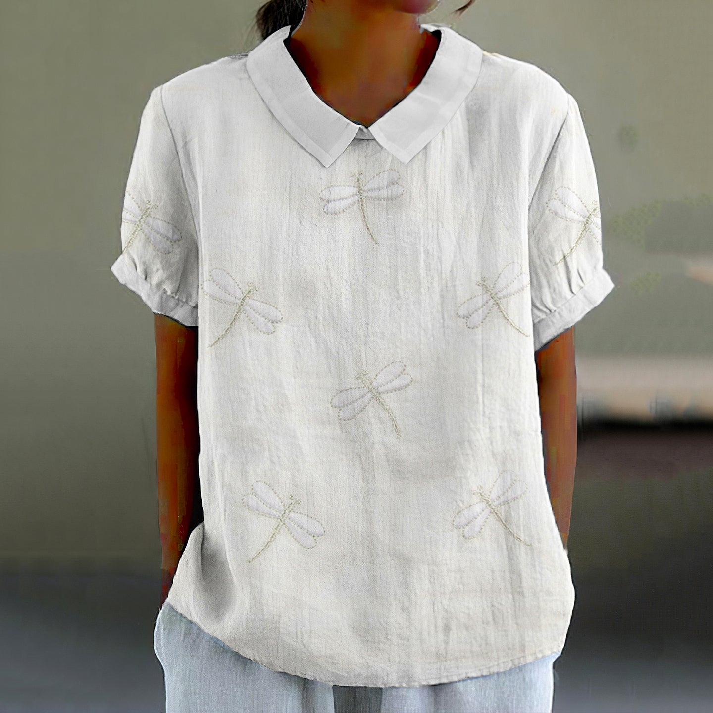 Dragonfly Embroidery Art Graphic Women'S Shirt elevenforest