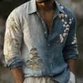 Men's Japanese Cherry Blossom And Pine Tree Casual Linen Shirt elevenforest