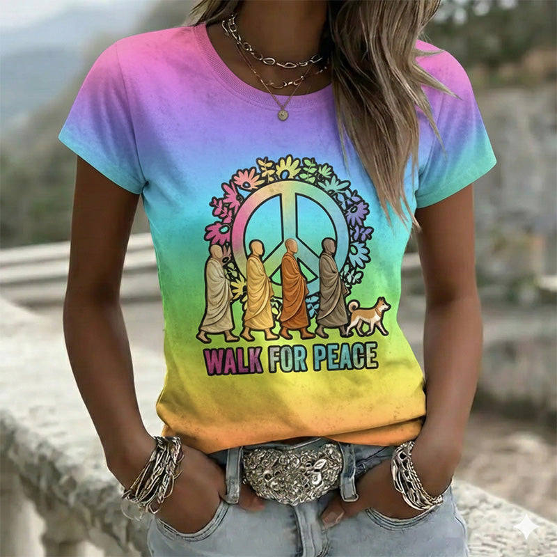 Comstylish Walk For Peace Aloka Dog In Hippie Tie Dye Art Print T-shirt