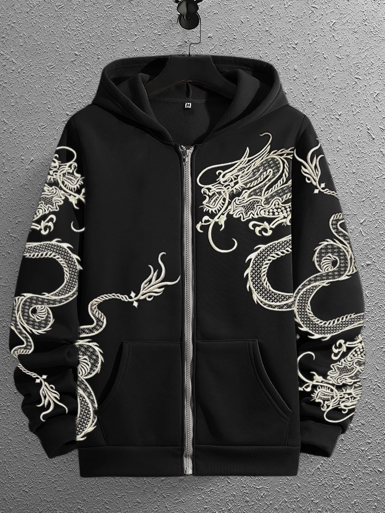 Men's Ancient Dragon Japanese Embroidered Full Zip Hoodie elevenforest