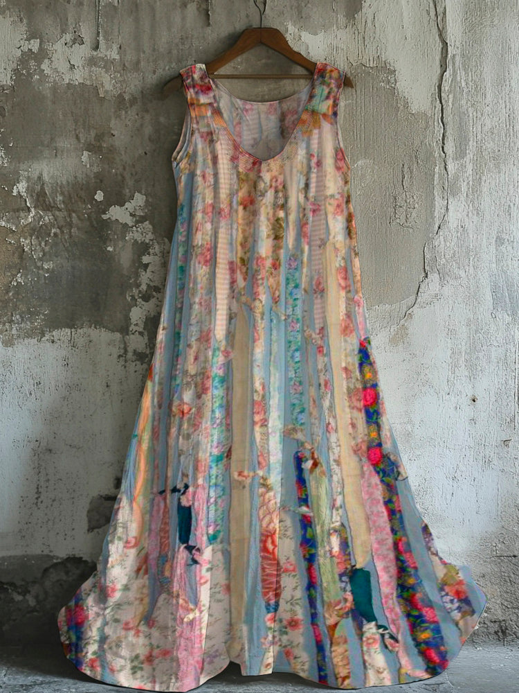 Boho Vintage Floral Women's Linen Vest Dress elevenforest