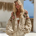 Women's Vintage Bohemian Floral Embroidery Art Aran Sweater Cardigan elevenforest